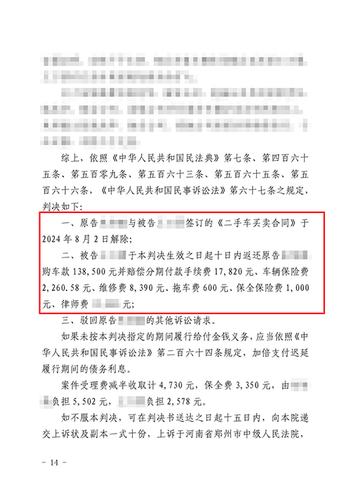買到二手調表車順利退車退款賠償所有損失